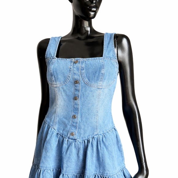 Forever 21 Denim Mini Dress Button Front Tiered NWT Size [M] Y2K - Picture 3 of 10